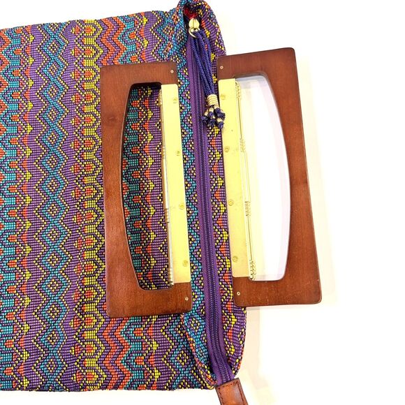Duro Olowu Rare Beaded Geometric Clutch Wooden Handle Luxury Designer Bag - Picture 7 of 10